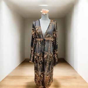 Haute Monde Kimono Duster
Robe Jacket Women Size L Bronze Embroidery Boho Retro
